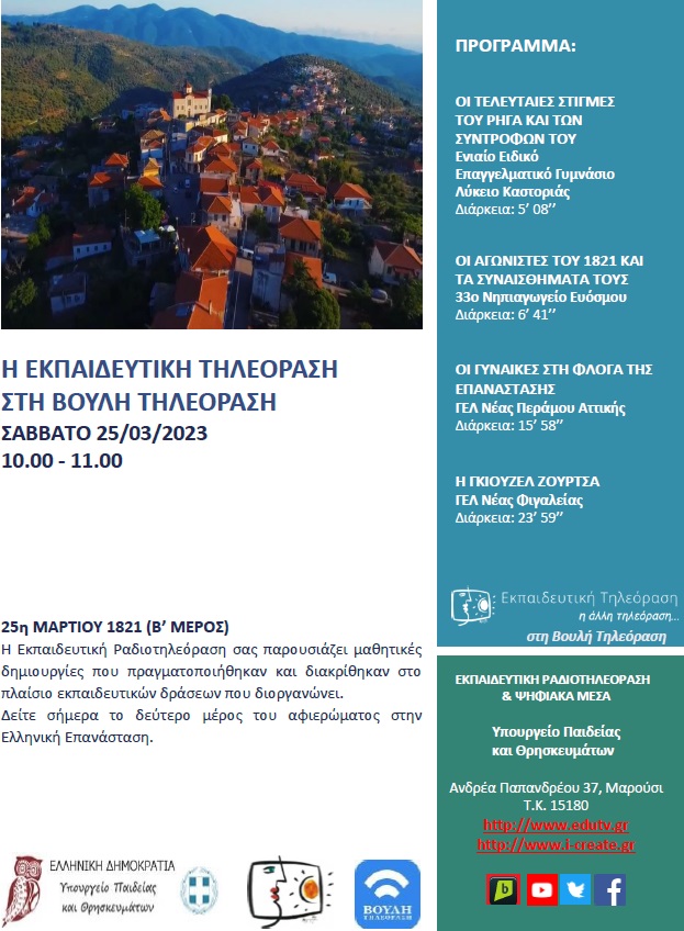 ΠΡΟΓΡΑΜΜΑ ΒΟΥΛΗ 25 03 2023